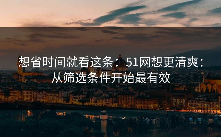 想省时间就看这条:51网想更清爽:从筛选条件开始最有效