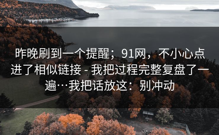 昨晚刷到一个提醒;91网,不小心点进了相似链接 - 我把过程完整复盘了一遍…我把话放这:别冲动