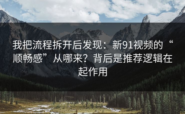 我把流程拆开后发现:新91视频的“顺畅感”从哪来?背后是推荐逻辑在起作用